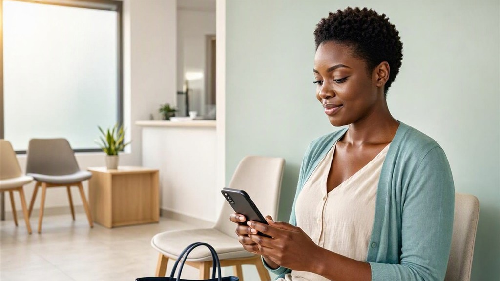 A Nigerian patient booking a clinic appointment on her phone